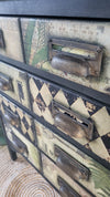 Bespoke Hand Painted and Decoupaged Faux Apothecary Chest of Drawers