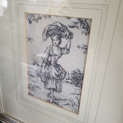 19th century French Toile de Jouy fabric, framed