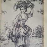 19th century French Toile de Jouy fabric, framed