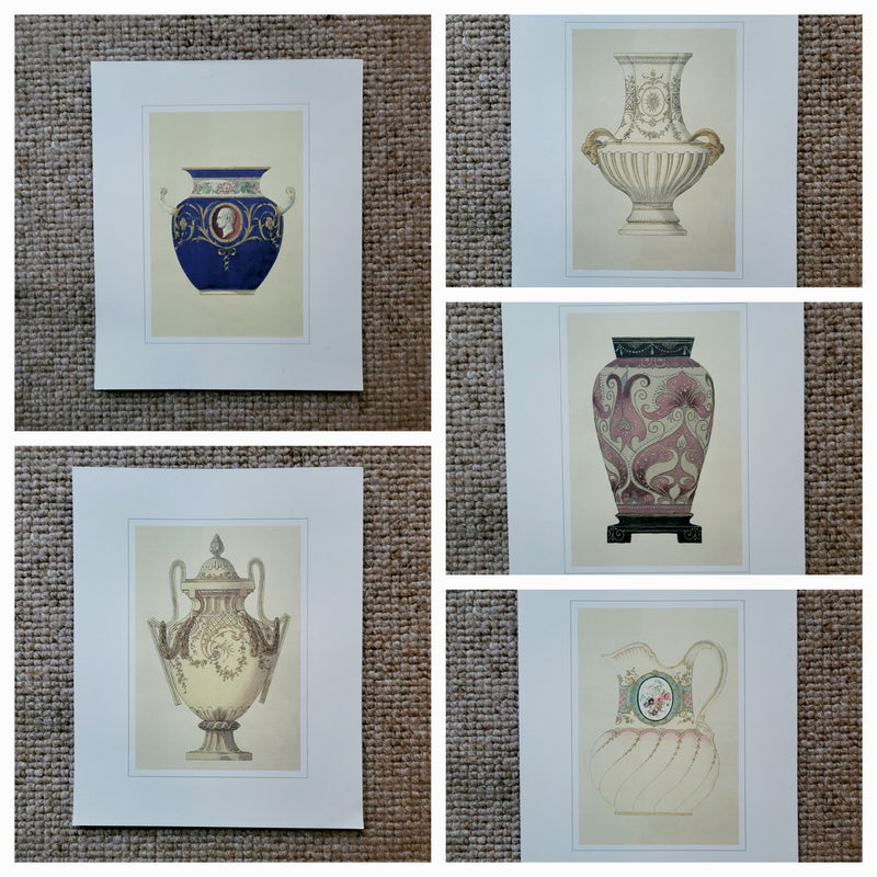 Set of 5 vintage prints on card of Minton China designs