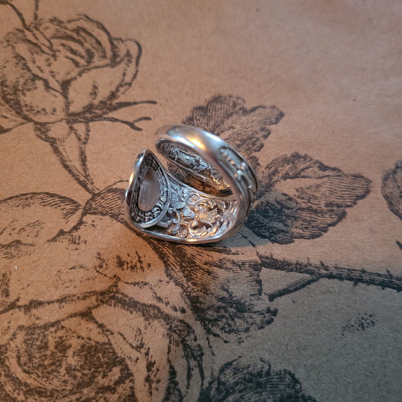 Hand crafted vintage silver plated spiral spoon ring - Size O