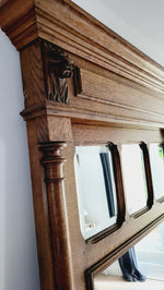 Antique French Oak Panelled Overmantle Mirror