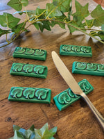 Set of 6 Green Ceramic Porte Couteau (cutlery rests)