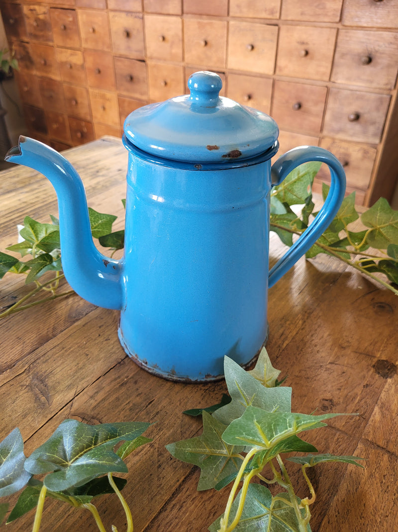 French vintage blue enamel coffee pot