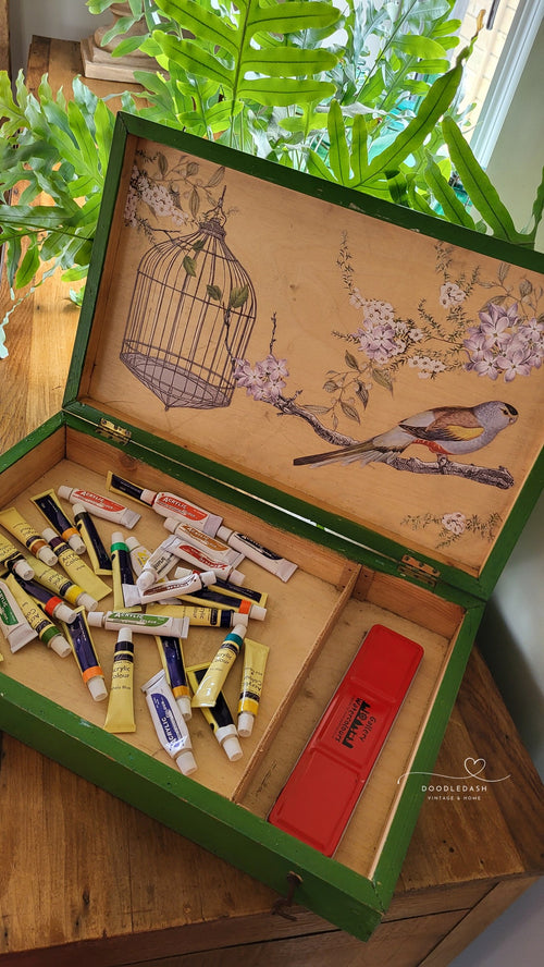 Decorated vintage box - perfect for art materials