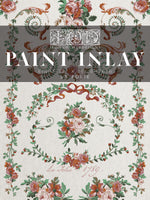 Floral design paper with 'Iron Orchid Designs Paint Inlay' with Victorian floral and swag designs