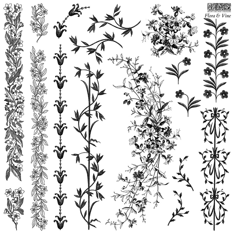 FLORA & VINE - Décor Stamp by Iron Orchid Design - Ink, Chalk Paint, Furniture Craft Stamp 12"x12"