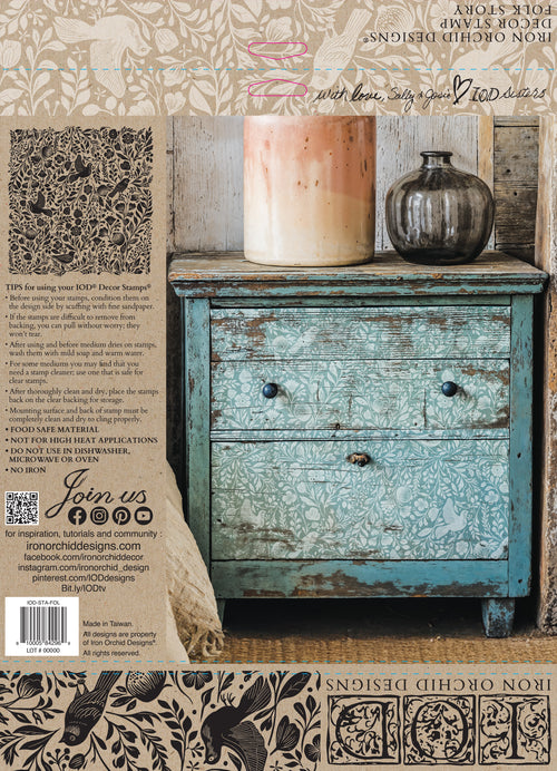 FOLK STORY - Décor Stamp by Iron Orchid Designs - Ink, Chalk Paint, Furniture Craft Stamp 12"x12"