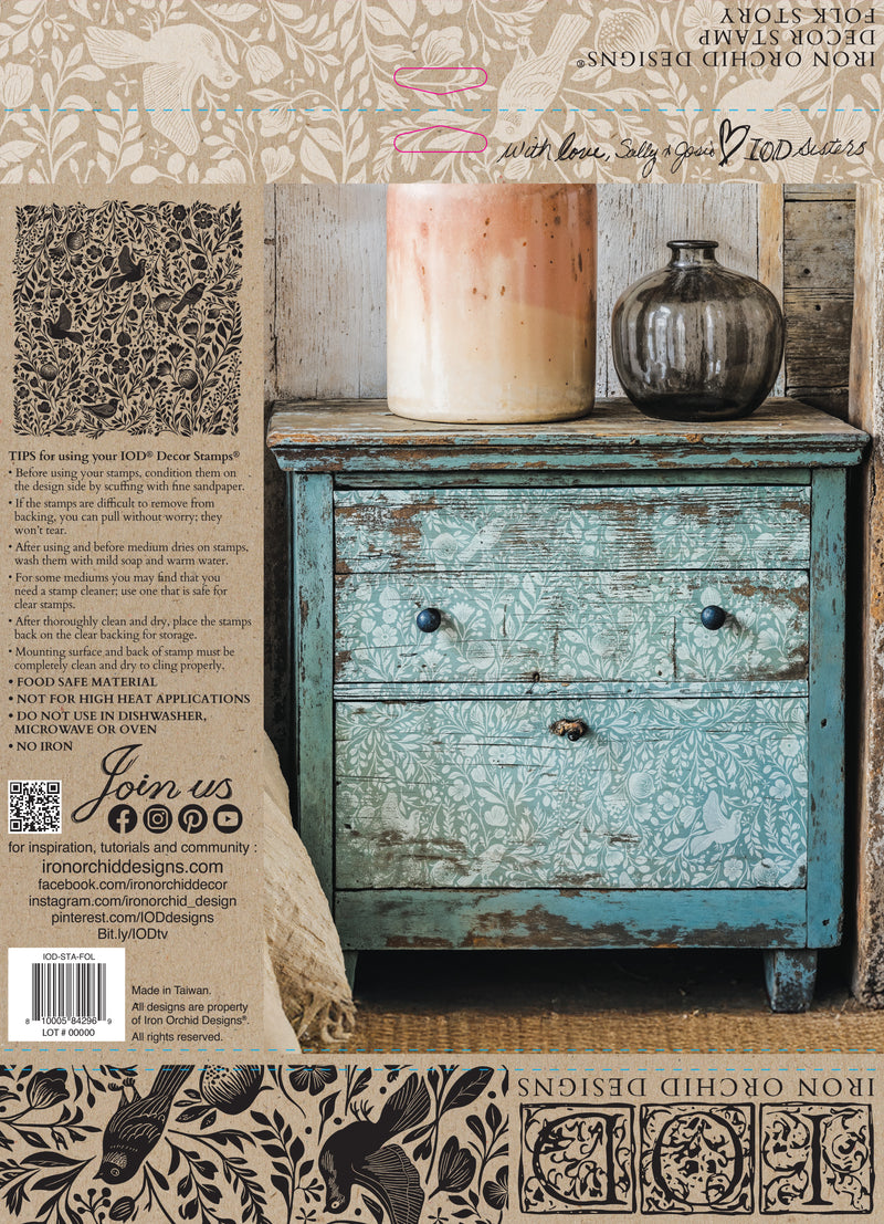 FOLK STORY - Décor Stamp by Iron Orchid Designs - Ink, Chalk Paint, Furniture Craft Stamp 12"x12"