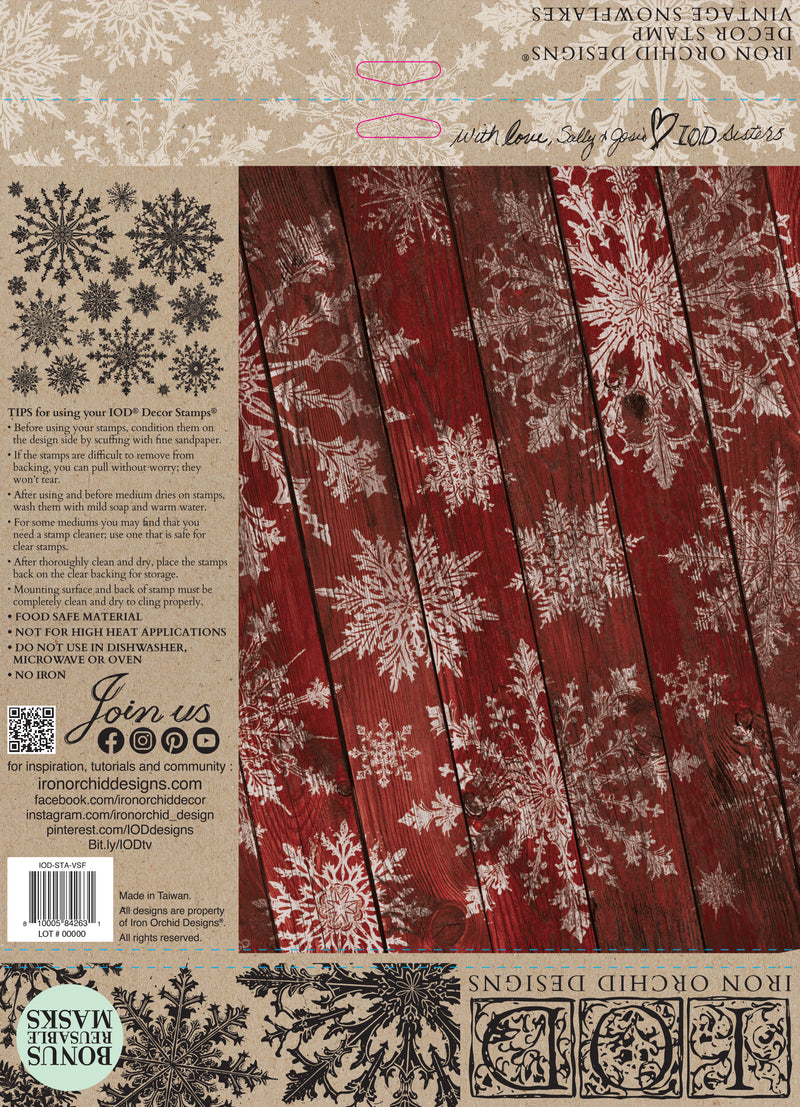 VINTAGE SNOWFLAKES 12X12 IOD STAMP by Iron Orchid Designs - Ink, Chalk Paint, Furniture Craft Stamp (LIMITED EDITION