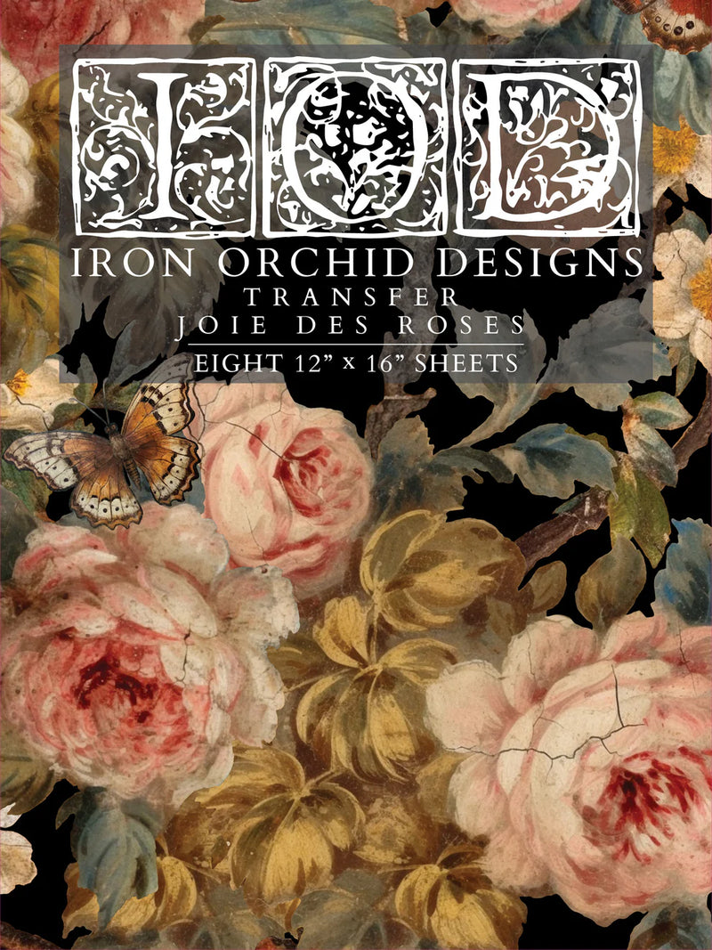 Joie des Roses transfer by Iron Orchid Designs 12 x 16" (pad of 8 sheets) for furniture, crafts and decor