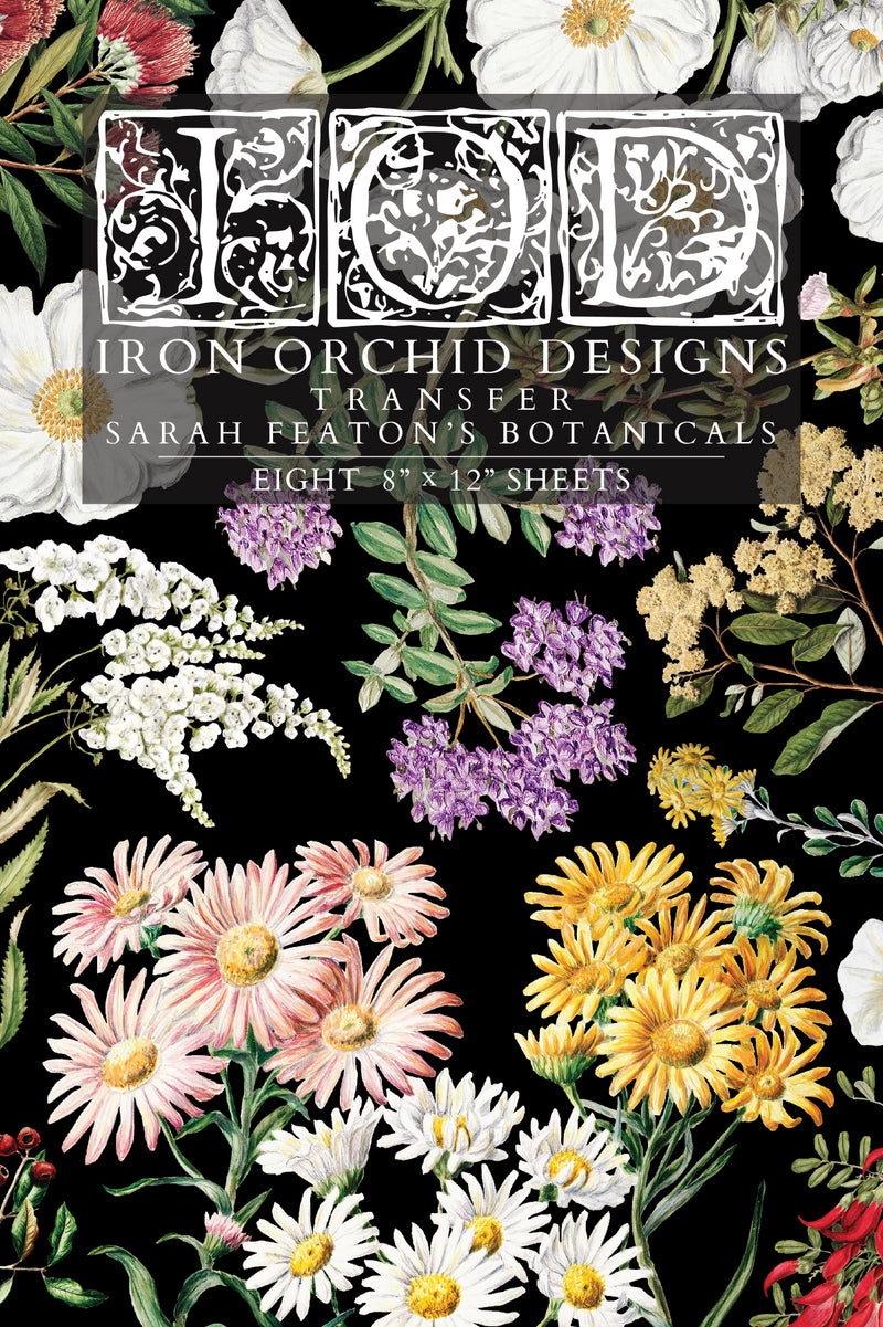 SARAH FEATON'S BOTANICALS - IRON ORCHID DESIGN TRANSFER - 12 X 8" - 8 sheets