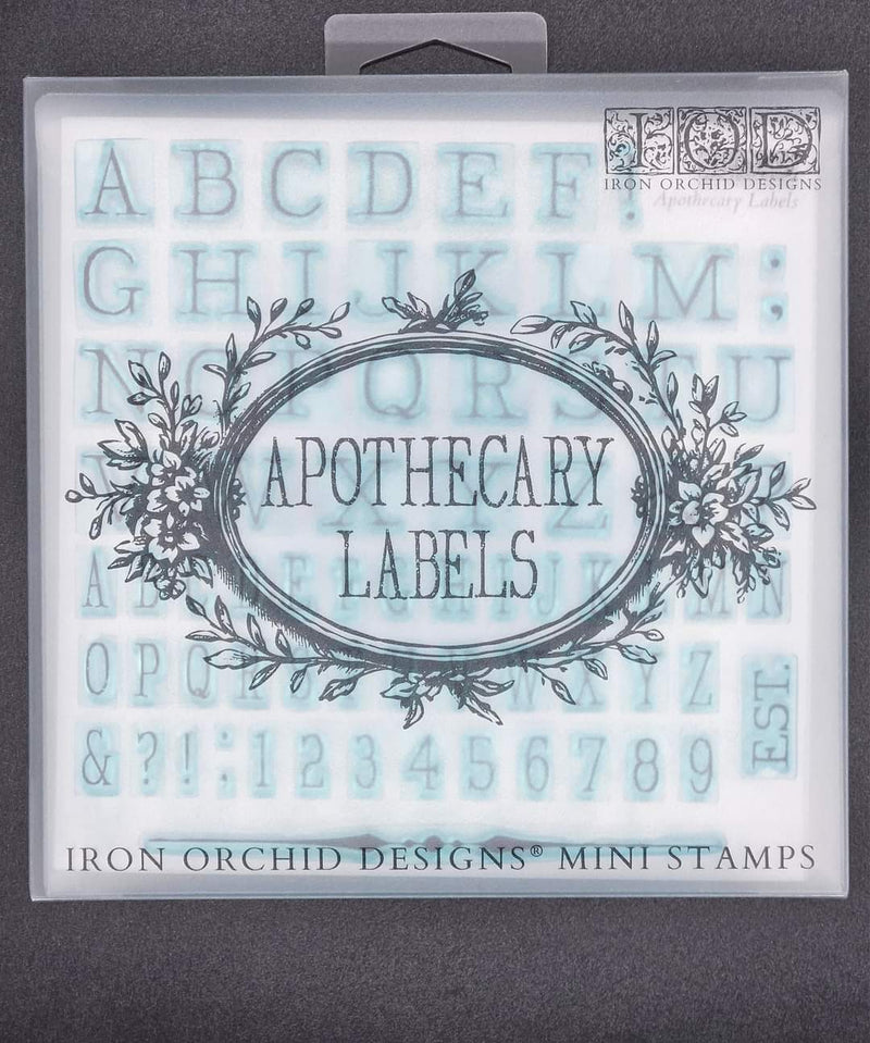 Apothecary Labels Décor 4 sheet Stamp by Iron Orchid Designs - Ink, Chalk Paint, Furniture Craft Stamp 6"x6"