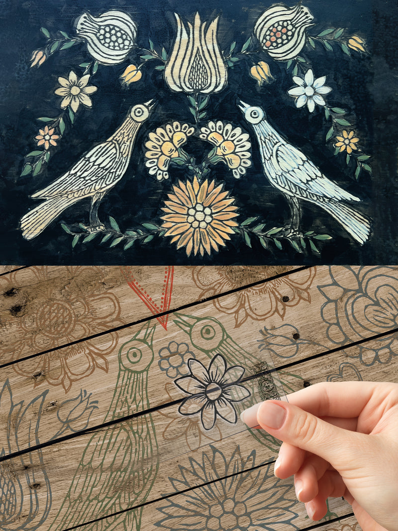 PENNSYLVANIA FOLK Decor Stamp by Iron Orchid Designs - Ink, Chalk Paint, Furniture Craft Stamp 12"x12"