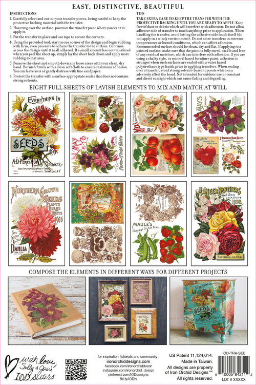 SEED CATALOGUE transfer by Iron Orchid Designs (pad of 8 sheets, 8" x 12") for furniture, crafts and decor