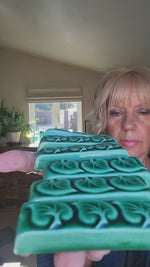 Set of 6 Green Ceramic Porte Couteau (cutlery rests)