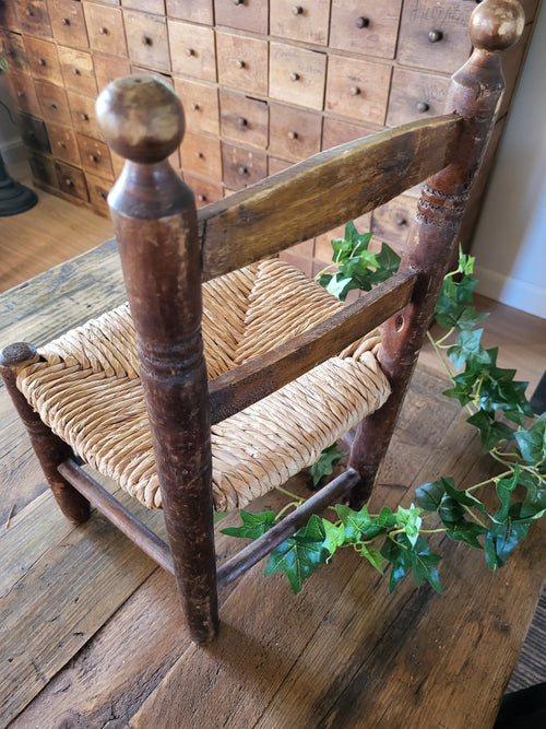 Vintage French child's rush seat chair