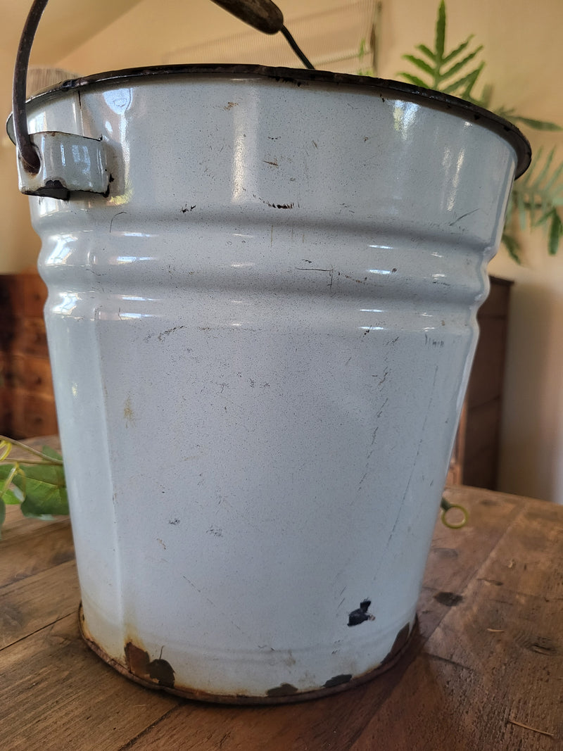 Rustic French Vintage Enamel Bucket
