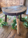Rustic Vintage French Tripod Demi-lune Milking Stool