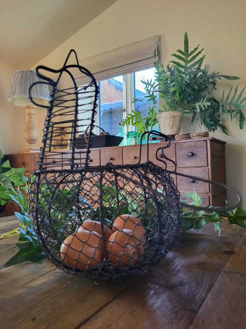 Vintage French Hen wire egg basket