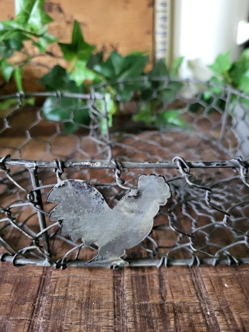 Heart Shaped Wire Basket With Hen Motifs