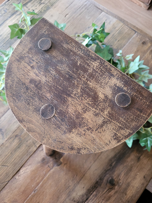 Rustic Vintage French Tripod Demi-lune Milking Stool