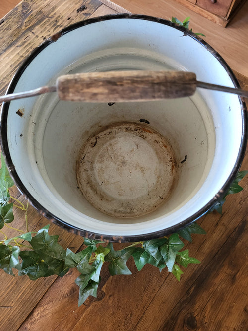 Rustic French Vintage Enamel Bucket