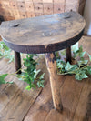 Rustic Vintage French Tripod Demi-lune Milking Stool