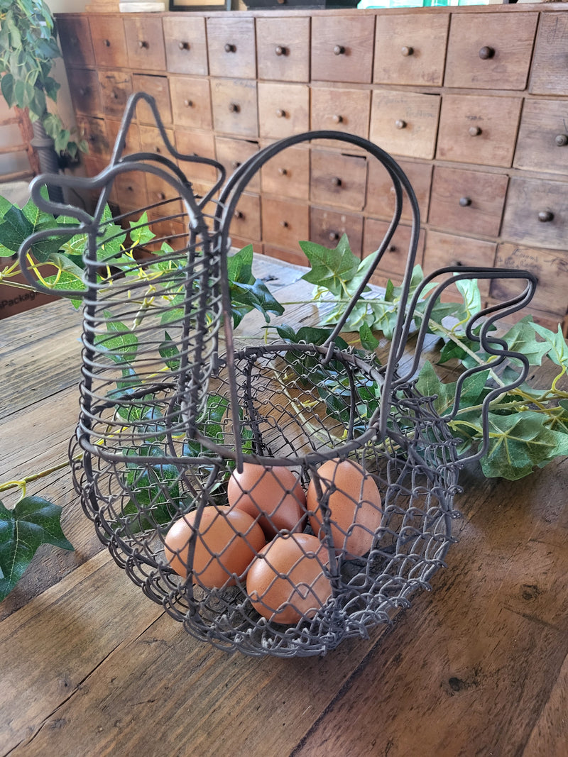 Vintage French Hen wire egg basket