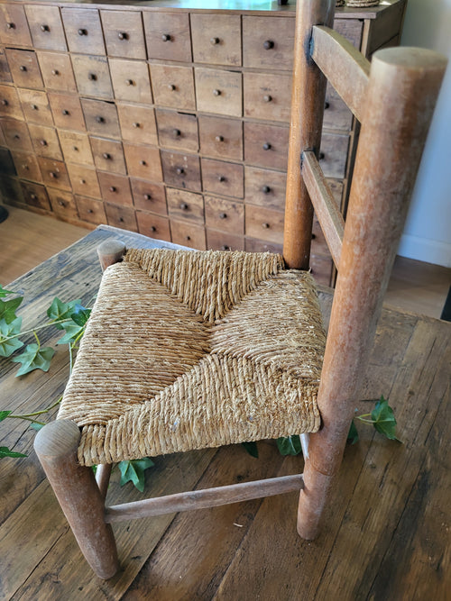 Vintage French child's rush seat chair