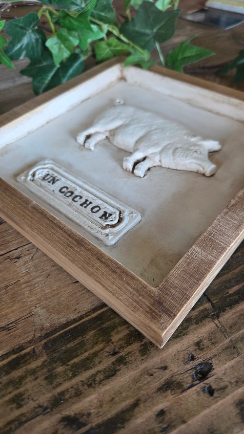 Rustic 3D plaster Pig wall decor