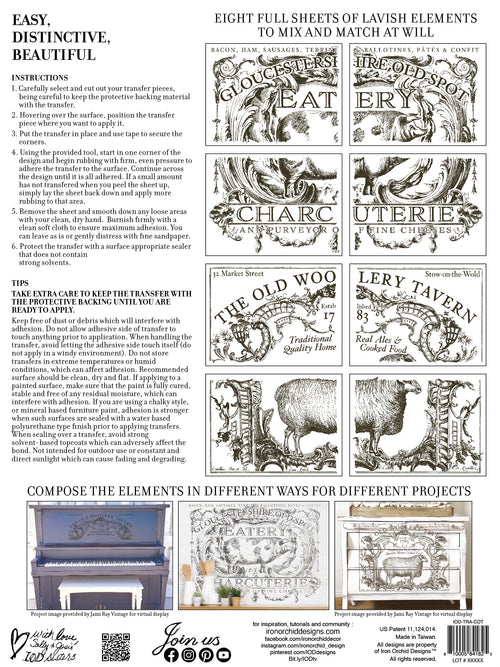 Cotswold transfer by Iron Orchid Designs 12 x 16" (pad of 8 sheets) for furniture, crafts and decor