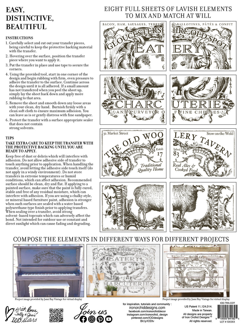 Cotswold transfer by Iron Orchid Designs 12 x 16" (pad of 8 sheets) for furniture, crafts and decor