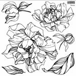 PEONIES (2 sheets) Decor Stamp by Iron Orchid Designs - Ink, Chalk Paint, Furniture Craft Stamp 12"x12"